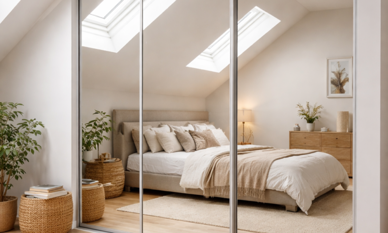 Porte coulissante miroir : agrandir la pièce sous pente