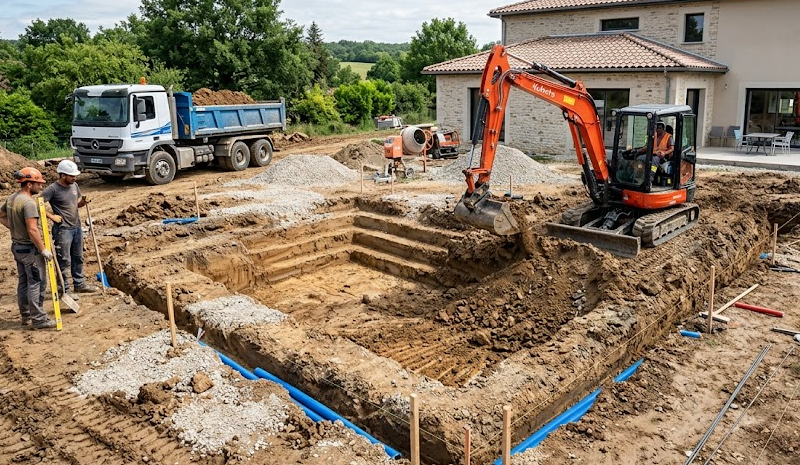 Terrassement piscine : Raccorder le drainage périphérique au réseau pluvial